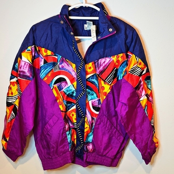 NWT Deadstock Lavon Petites 1980's Colorful Windbreaker Jacket sz. PM - Picture 1 of 11